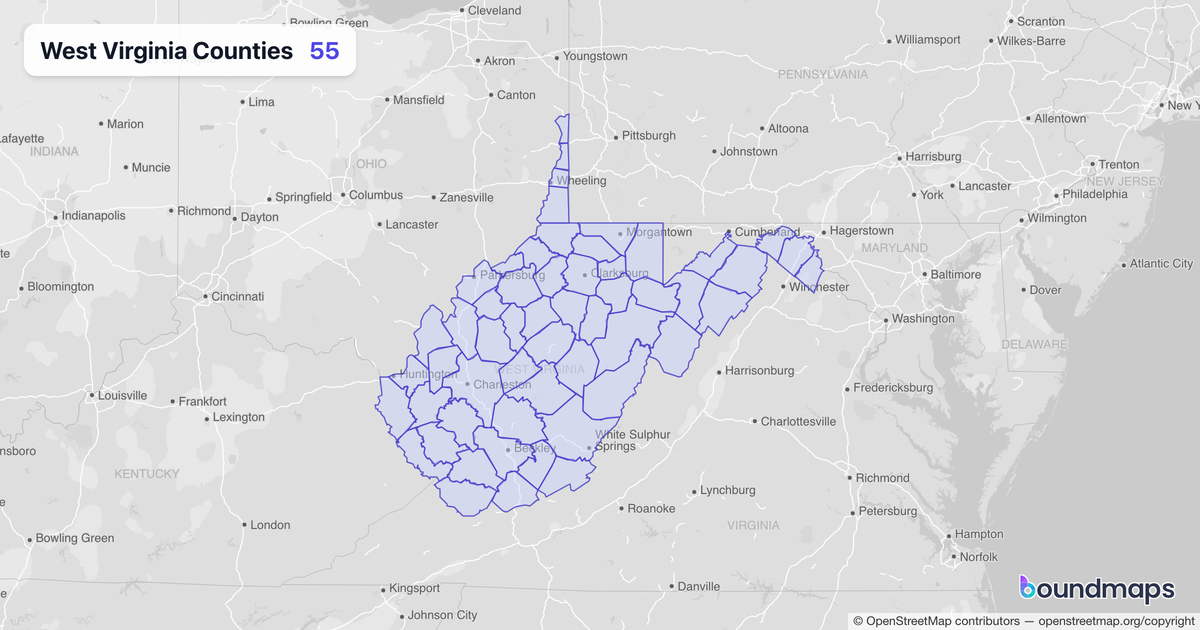 West Virginia Counties boundary map