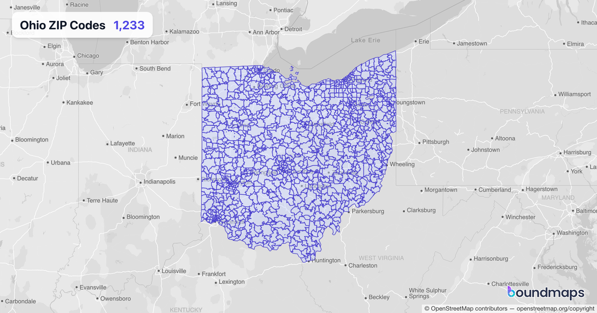 Ohio ZIP Codes boundary map