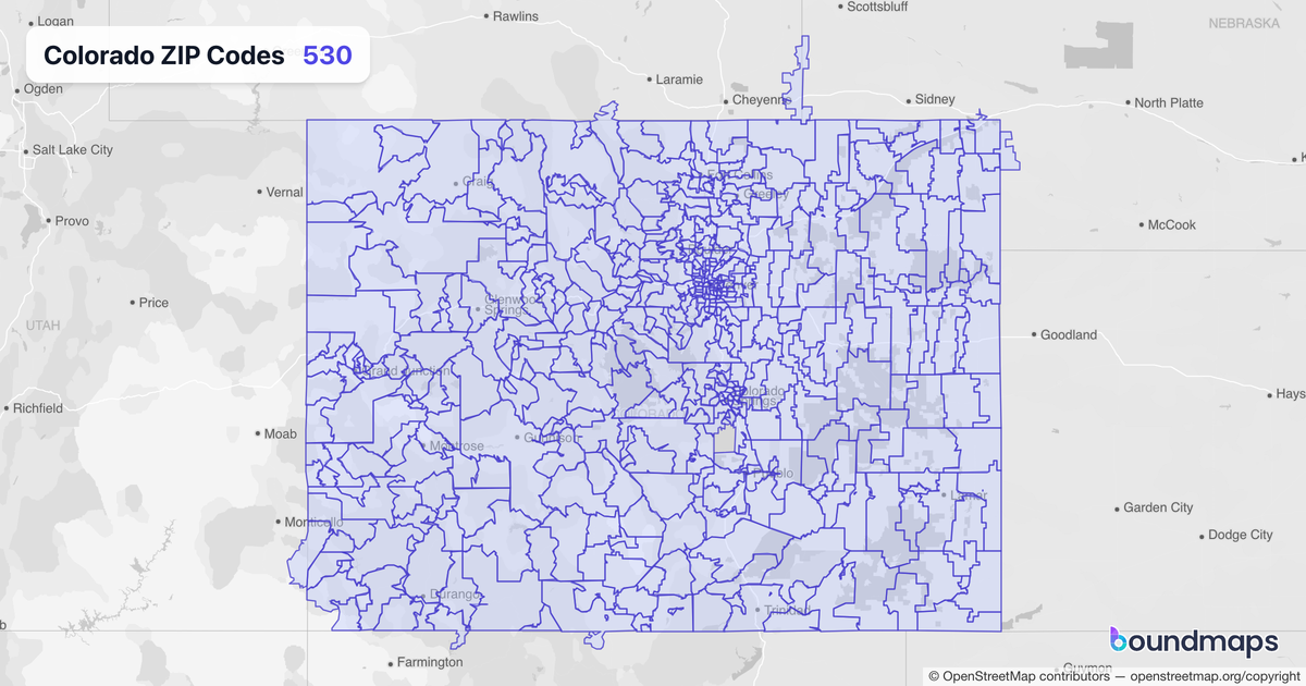 Colorado ZIP Codes boundary map