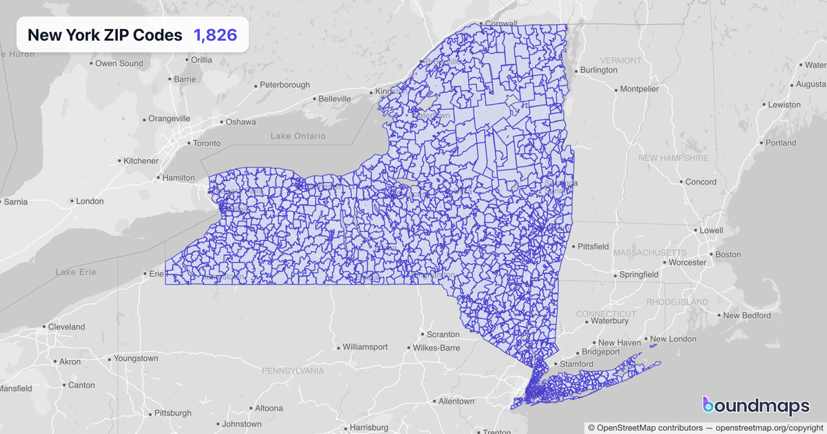 New York ZIP Codes boundary map