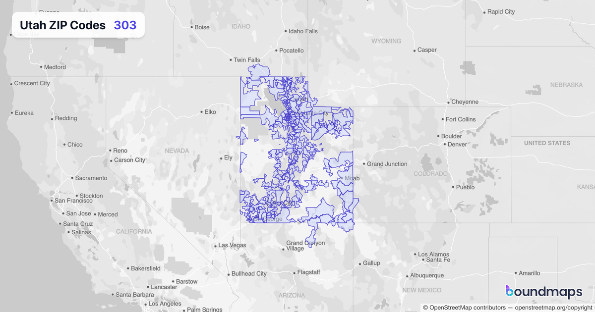 Utah ZIP Codes boundary map