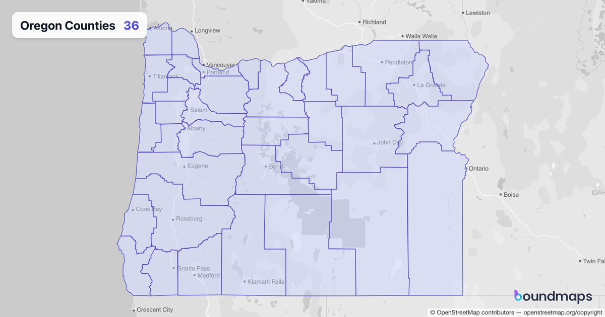 Oregon Counties boundary map