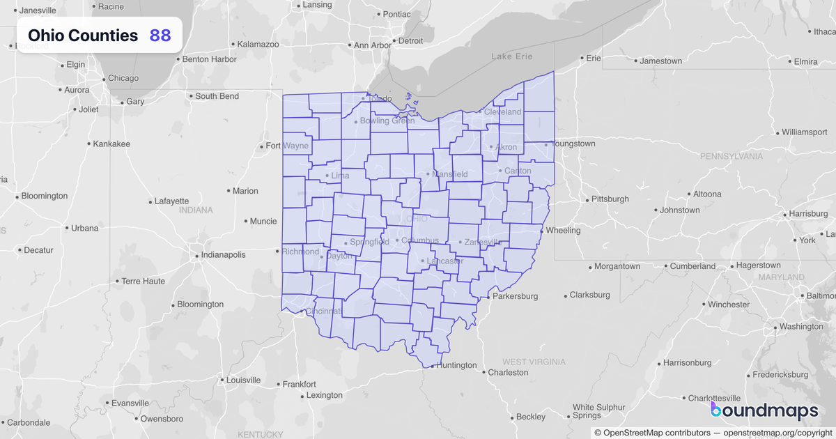 Ohio Counties boundary map