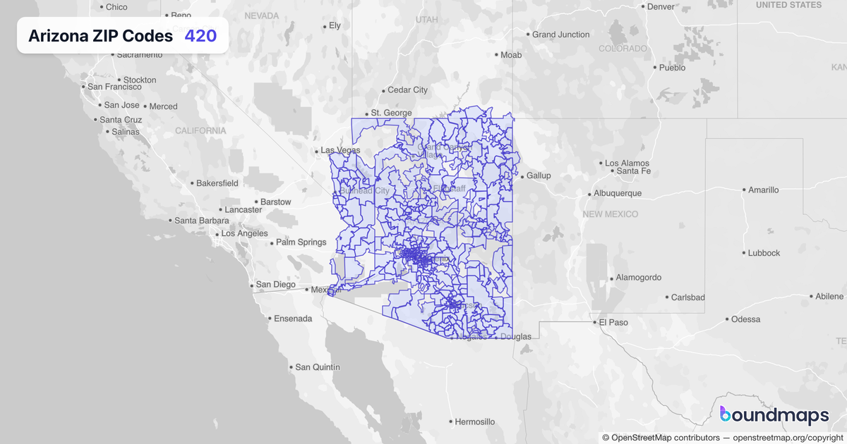 Arizona ZIP Codes boundary map